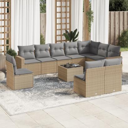 Set canapele de grădină cu perne, 11 piese, bej, poliratan GartenMobel Dekor