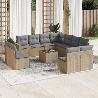 Set canapele de grădină cu perne, 12 piese, bej, poliratan GartenMobel Dekor