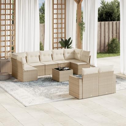 Set canapele de grădină cu perne, 10 piese, bej, poliratan GartenMobel Dekor