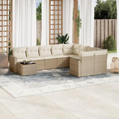 Set canapele de grădină cu perne, 10 piese, bej, poliratan GartenMobel Dekor