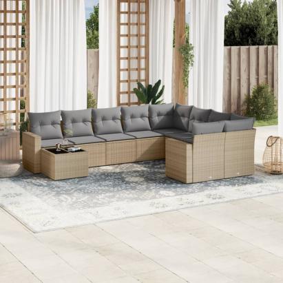 Set canapele de grădină cu perne, 10 piese, bej, poliratan GartenMobel Dekor