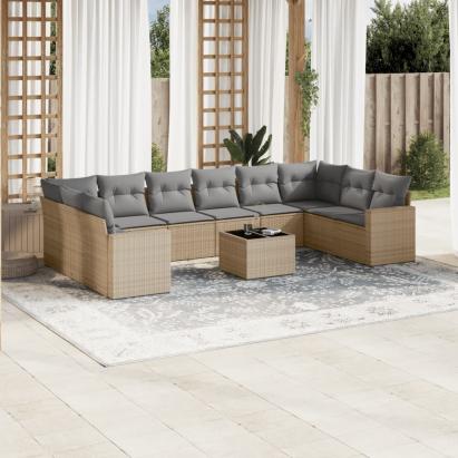 Set canapele de grădină cu perne, 11 piese, bej, poliratan GartenMobel Dekor