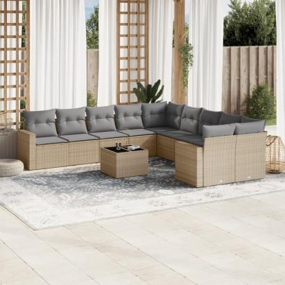 Set canapele de grădină cu perne, 11 piese, bej, poliratan GartenMobel Dekor