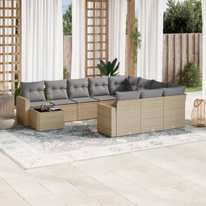 Set canapele de grădină cu perne, 11 piese, bej, poliratan GartenMobel Dekor