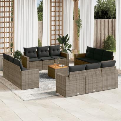Set mobilier de grădină cu perne, 13 piese, gri, poliratan GartenMobel Dekor