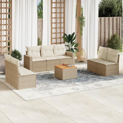 Set canapele de grădină, 8 piese, cu perne, bej, poliratan GartenMobel Dekor