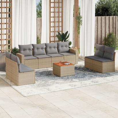 Set canapele de grădină, 9 piese, cu perne, bej, poliratan GartenMobel Dekor