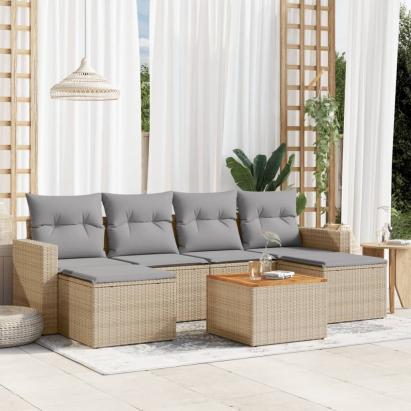 Set canapele de grădină, 7 piese, cu perne, bej, poliratan GartenMobel Dekor