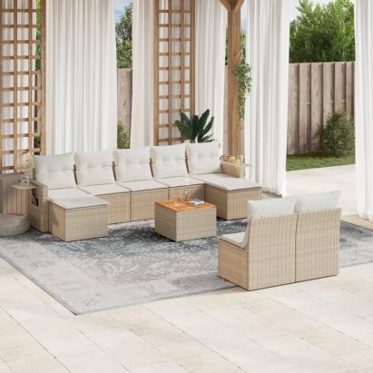 Set canapele de grădină cu perne, 10 piese, bej, poliratan GartenMobel Dekor