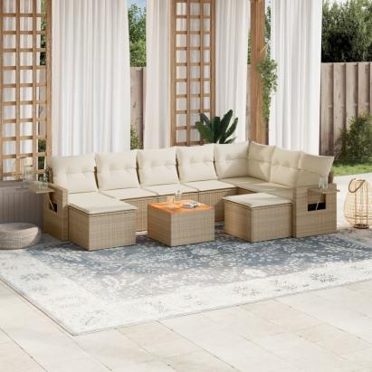 Set canapele de grădină cu perne, 10 piese, bej, poliratan GartenMobel Dekor