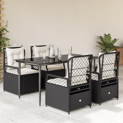 Set mobilier de grădină cu perne, 5 piese, negru, poliratan GartenMobel Dekor