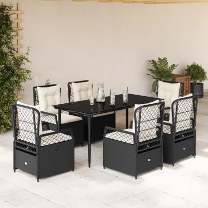 Set mobilier de grădină cu perne, 7 piese, negru, poliratan GartenMobel Dekor