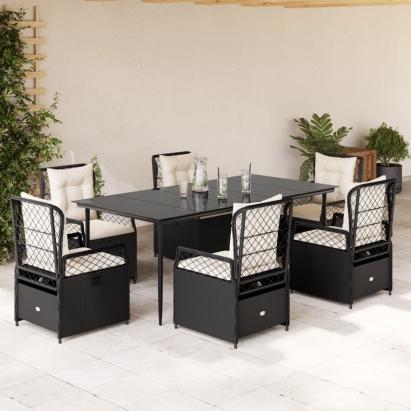 Set mobilier de grădină cu perne, 7 piese, negru, poliratan GartenMobel Dekor