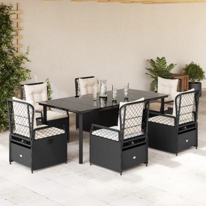Set mobilier de grădină cu perne, 7 piese, negru, poliratan GartenMobel Dekor