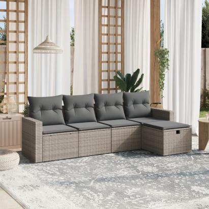 Set canapea de grădină cu perne, 5 piese, gri, poliratan GartenMobel Dekor