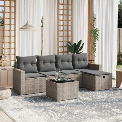 Set mobilier grădină cu perne, 6 piese, gri, poliratan GartenMobel Dekor
