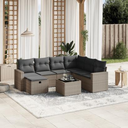 Set canapele de grădină cu perne, 8 piese, gri, poliratan GartenMobel Dekor