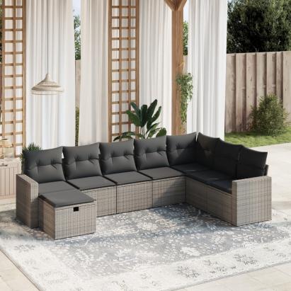 Set canapele de grădină cu perne, 8 piese, gri, poliratan GartenMobel Dekor