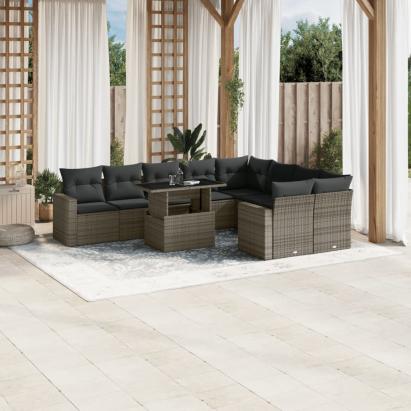 Set mobilier de grădină cu perne, 10 piese, gri, poliratan GartenMobel Dekor