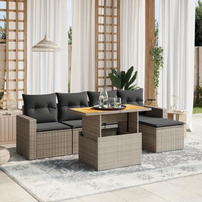 Set mobilier grădină cu perne, 6 piese, gri, poliratan GartenMobel Dekor