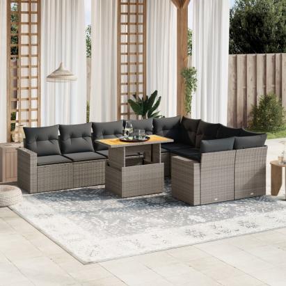 Set mobilier de grădină cu perne, 10 piese, gri, poliratan GartenMobel Dekor