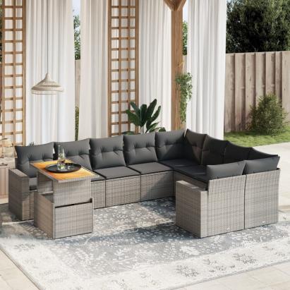 Set mobilier de grădină cu perne, 10 piese, gri, poliratan GartenMobel Dekor