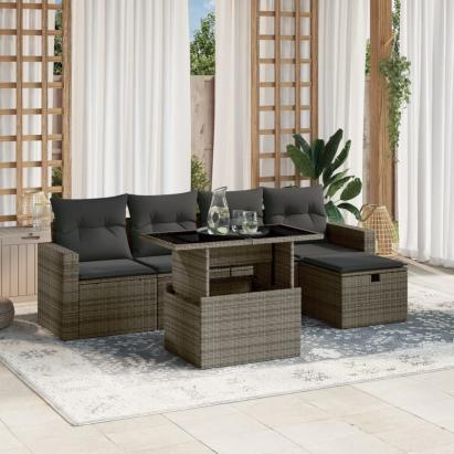 Set mobilier grădină cu perne, 6 piese, gri, poliratan GartenMobel Dekor