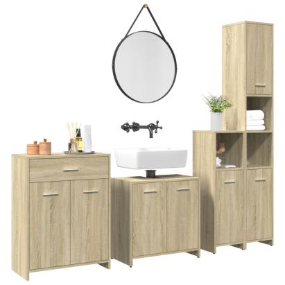 Set mobilier de baie, 4 piese, stejar sonoma, lemn prelucrat GartenMobel Dekor