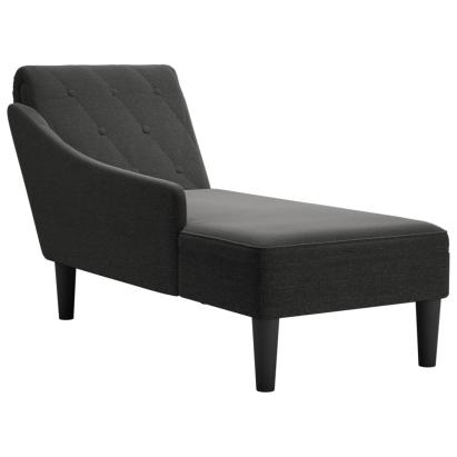 Șezlong cu pernă și cotieră dreaptă, negru, textil GartenMobel Dekor