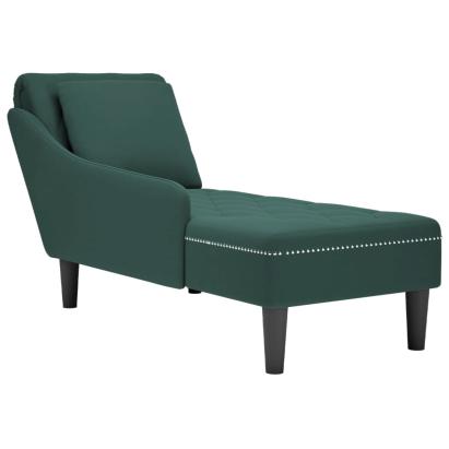 Șezlong cu pernă și cotieră dreapta, verde închis, catifea GartenMobel Dekor