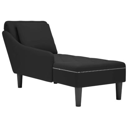 Șezlong cu pernă și cotieră dreaptă, negru, catifea GartenMobel Dekor