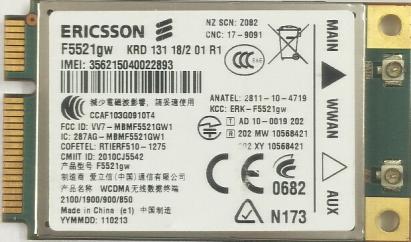 Modul 3G Laptop  Ericsson F5521gw WWAN Mobile Broadband MiniPCI Express Mini-Card NewTechnology Media