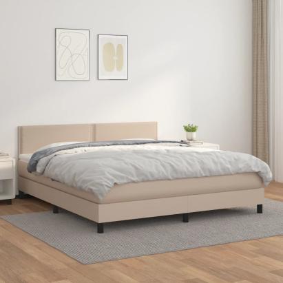 Pat box spring cu saltea, cappuccino, 180x200cm piele ecologică GartenMobel Dekor