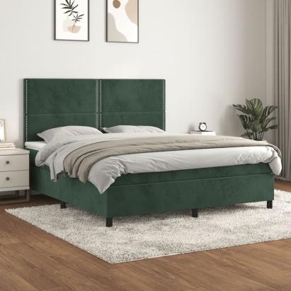 Pat box spring cu saltea, verde închis, 180x200 cm, catifea GartenMobel Dekor