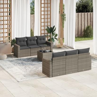 Set canapele de grădină, 7 piese, cu perne, gri, poliratan GartenMobel Dekor