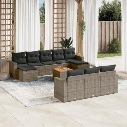 Set canapele de grădină cu perne, 11 piese, gri, poliratan GartenMobel Dekor