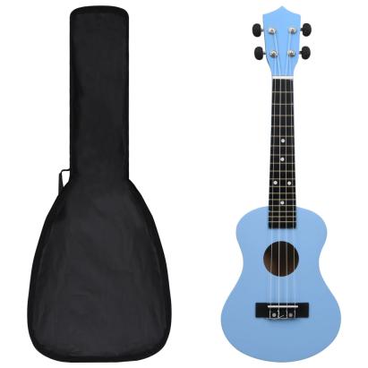 Set ukulele Soprano pentru copii, cu husă, bleu, 23" GartenMobel Dekor