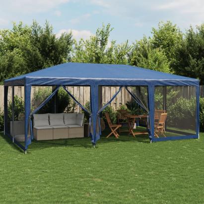 Cort de petrecere cu 10 pereți din plasă, albastru, 6x4 m HDPE GartenMobel Dekor