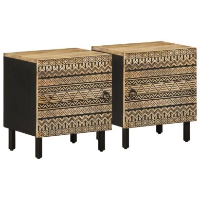 Noptiere, 2 buc., negru, 40x33,5x46 cm, lemn masiv mango brut GartenMobel Dekor