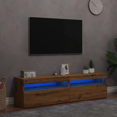 Dulapuri TV 2 buc. cu LED stejar artizanal lemn prelucrat GartenMobel Dekor