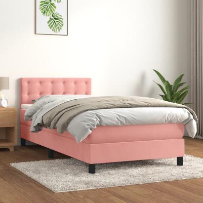 Pat box spring cu saltea, roz, 80x200 cm, catifea GartenMobel Dekor