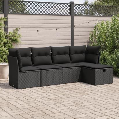Set mobilier de grădină cu perne, 5 piese, negru, poliratan GartenMobel Dekor