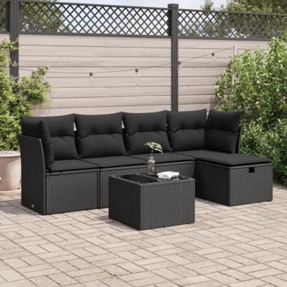 Set mobilier de grădină cu perne, 6 piese, negru, poliratan GartenMobel Dekor