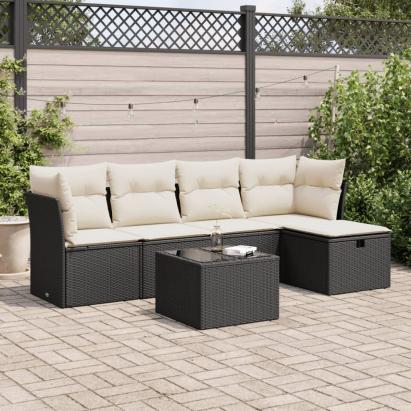 Set mobilier de grădină cu perne, 6 piese, negru, poliratan GartenMobel Dekor