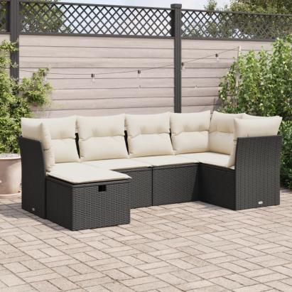 Set mobilier de grădină cu perne, 6 piese, negru, poliratan GartenMobel Dekor