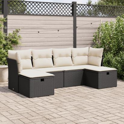 Set mobilier de grădină cu perne, 6 piese, negru, poliratan GartenMobel Dekor