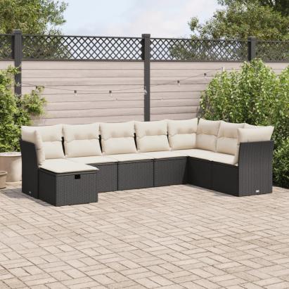 Set mobilier de grădină cu perne, 8 piese, negru, poliratan GartenMobel Dekor