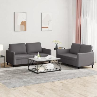 Set de canapele cu perne, 2 piese, gri, piele ecologică GartenMobel Dekor