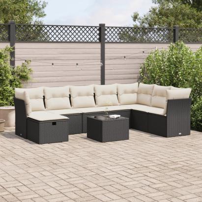 Set mobilier de grădină cu perne, 9 piese, negru, poliratan GartenMobel Dekor