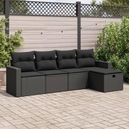 Set mobilier de grădină cu perne, 5 piese, negru, poliratan GartenMobel Dekor